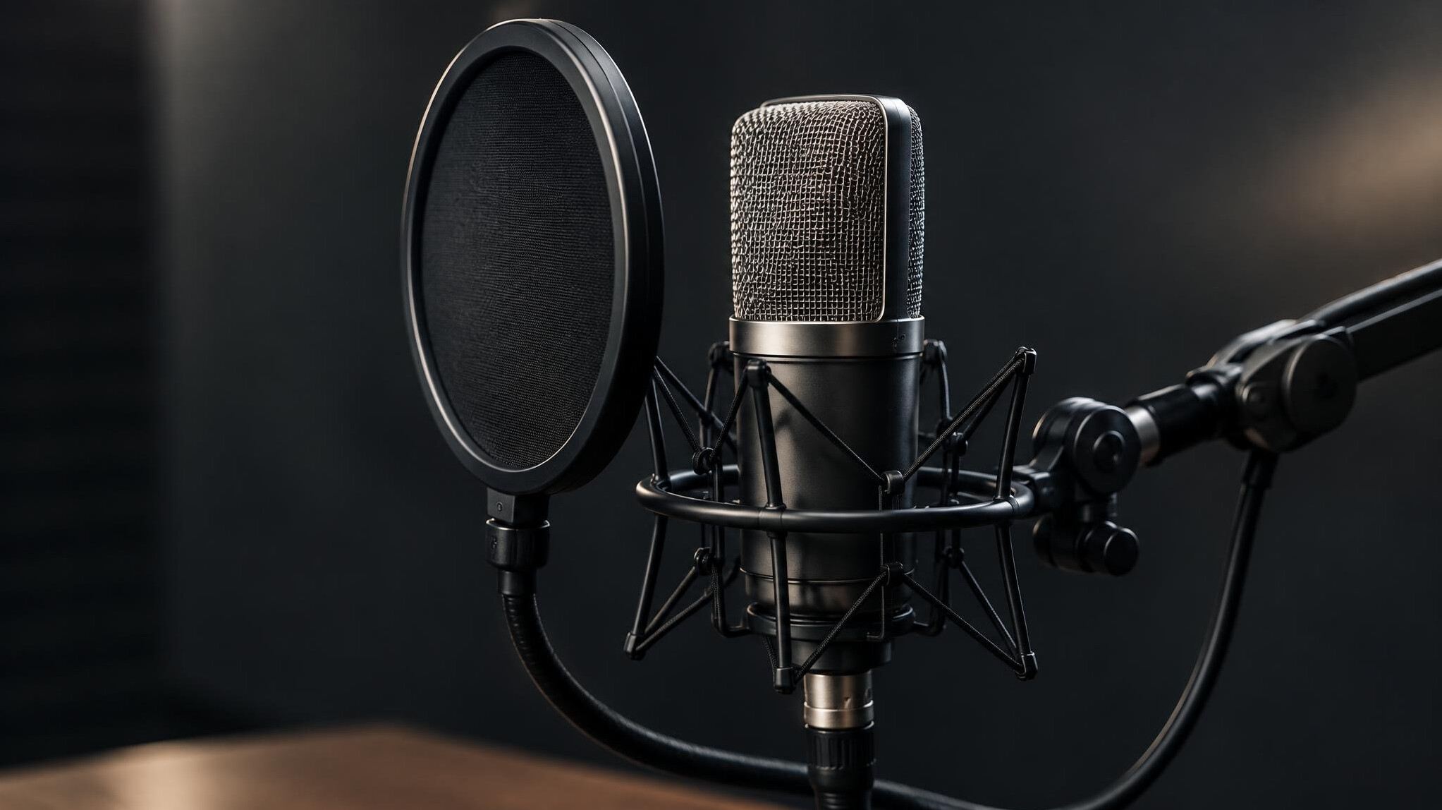 Studio microphone prepared for an interview