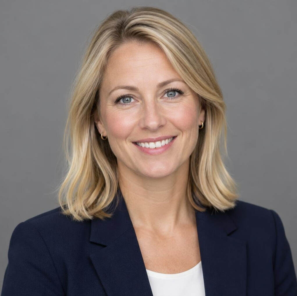 Portrait of a smiling Scandinavian woman in a blazer